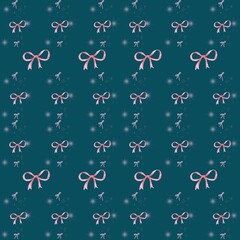Pink Bow and Sparkle Pattern on Teal Background