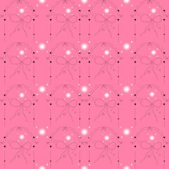 Seamless Pink Bow Pattern with Sparkles, Elegant Feminine Background