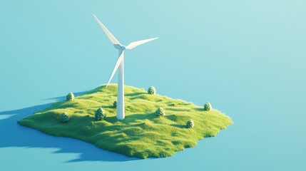 Stylized Low Poly Wind Turbine in Isometric View