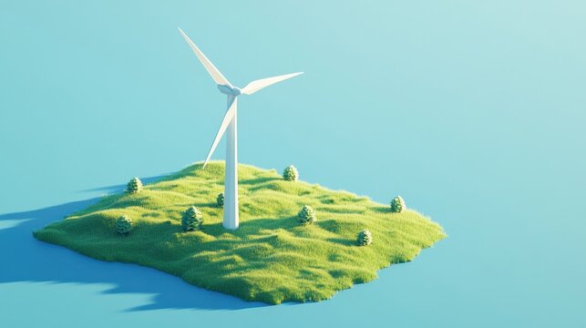 Stylized Low Poly Wind Turbine in Isometric View