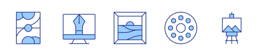 art and design, art, court, design tool, painting. Art Icon vector illustration. Line Duotone style. Editable stroke