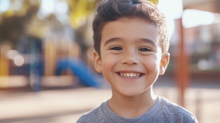Joyful child smiling in a bright playground environment