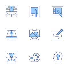Art icons set. Line Duotone style, editable stroke. exhibition, art and design, arts, art show, art, graphic tablet