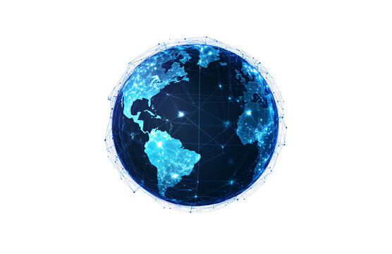 Blue Earth with global network connections, technology icon design vector illustration on a transparent background