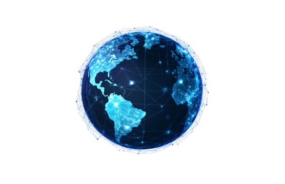Blue Earth with global network connections, technology icon design vector illustration on a transparent background