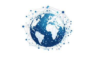 Blue Earth with global network connections, technology icon design vector illustration on a transparent background