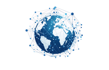 Blue Earth with global network connections, technology icon design vector illustration on a transparent background