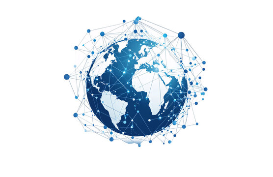 Blue Earth with global network connections, technology icon design vector illustration on a transparent background