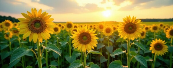 Obraz premium Sugar beets growing in the fields with sunny sky, fields, farming, sunflowers