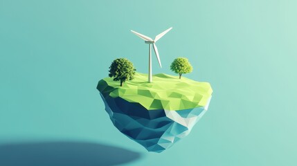 Obraz premium Isometric Low Poly Floating Green Island Design