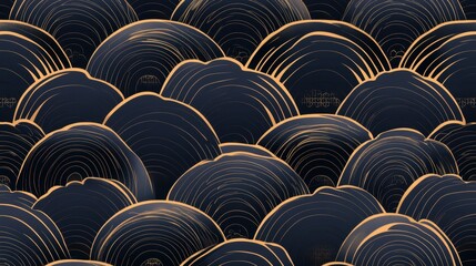 Abstract black and gold wave pattern with circular lines