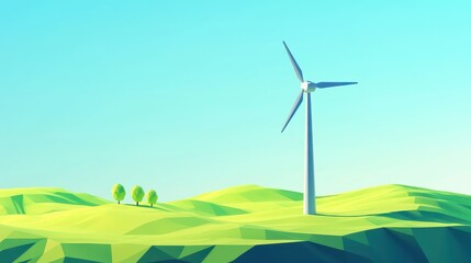 Minimalist Wind Turbine on Rolling Landscape