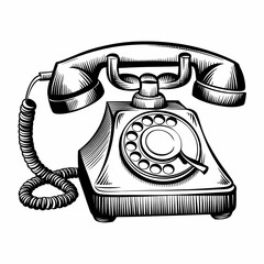 Vintage Telephone Sketch Engraving,