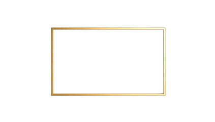 simple empty rectangular frame with a gold finish against a white background suggesting a space for displaying artwork or photographs