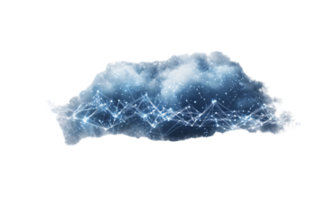 digital cloud with blue connections, on a white background. Vector illustration in PNG