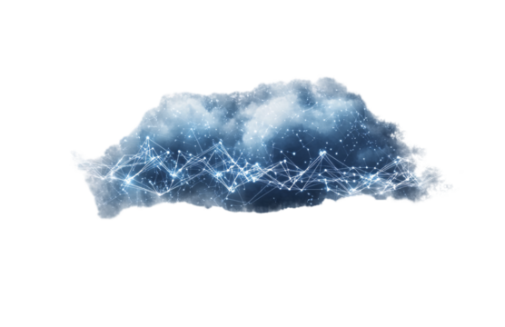 digital cloud with blue connections, on a white background. Vector illustration in PNG