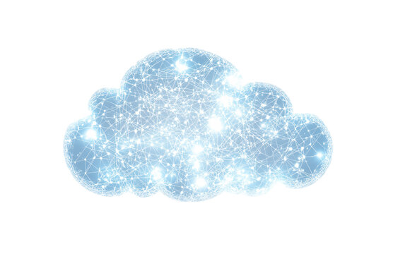 digital cloud with blue connections, on a white background. Vector illustration in PNG