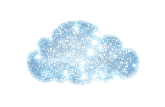 digital cloud with blue connections, on a white background. Vector illustration in PNG