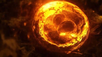 Realistic HD shot of an embryo at the blastocyst stage glowing softly under amber-colored light emphasizing cellular development