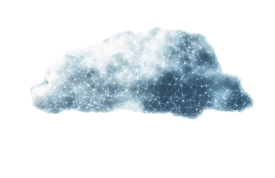 digital cloud with blue connections, on a white background. Vector illustration in PNG