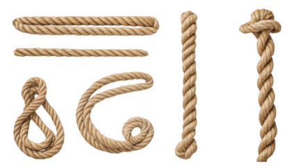 various types of ropes including straight pieces loops and knots showcasing their versatility and utility in different applications
