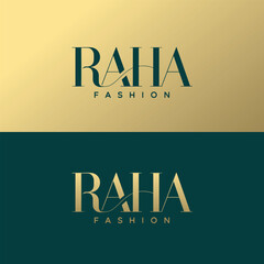 RAHA Fashion Logo Gold and Green Minimalist Brand Design
