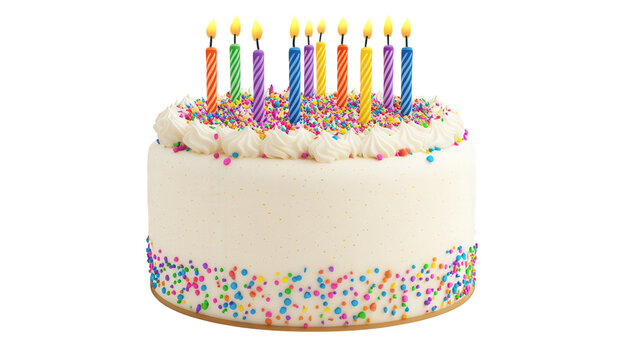 a festive birthday cake topped with colorful candles and sprinkles perfect for celebrations