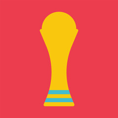 Vector flat illustration with yellow cup on bright background. Golden Bowl is a symbol of achieving victory in world football championship (Fifa). Minimalistic design of dream