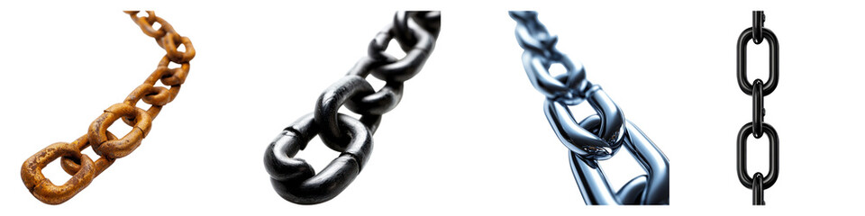 Obraz premium Chain isolated on transparent background, PNG, Set of