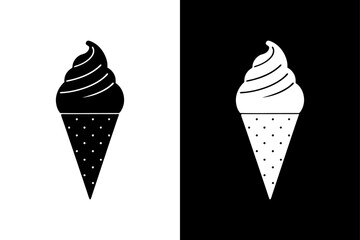 Stylized Ice Cream Icon Elegant Black and White Silhouette Design.