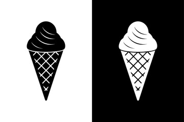 Stylized Ice Cream Icon Elegant Black and White Silhouette Design.