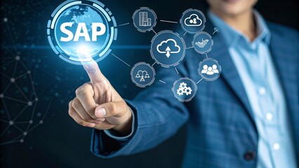 Business Professional in Blue Suit | SAP Holographic Interface & Digital Transformation