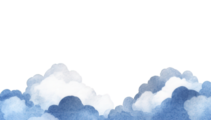 a watercolor illustration featuring soft fluffy clouds in varying shades of blue creating a serene and calming atmosphere against a white background ideal for backgrounds or design projects