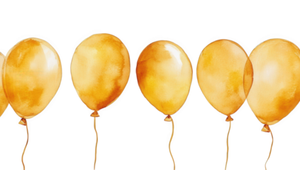 a row of yellow watercolor balloons each with a soft translucent appearance creating a cheerful and festive atmosphere ideal for celebrations or party invitations