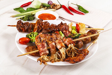 Asian grilled skewer assortment satay