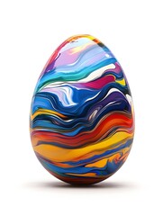 Fototapeta premium Striking colorful marble egg displayed on a bright white background showcasing artistic craftsmanship for easter decor