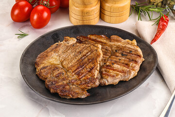 Grilled pork neck sirloin steak