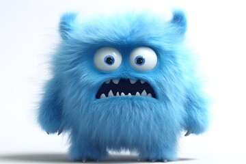 Fuzzy Blue Friend: Adorable 3D Monster Cartoon Character