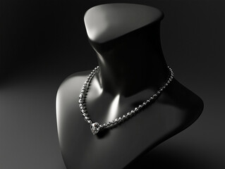 silver necklace with a pendant on a manequin