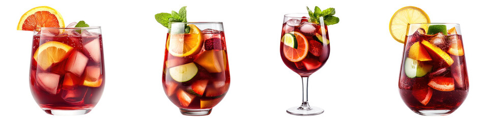Refreshing sangria isolated on transparent background, PNG, Set of
