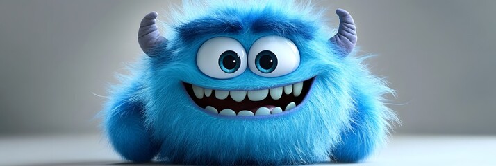 Obraz premium Adorable Blue Furry Monster - 3D Cartoon Character