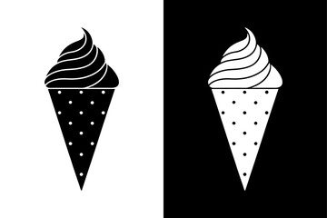 Black and White Ice Cream Silhouette  Perfect for Dessert & Food Designs.
