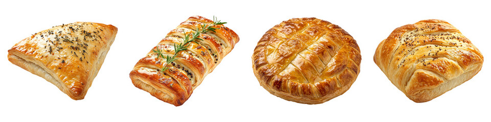 Savory pastry isolated on transparent background, PNG, Set of