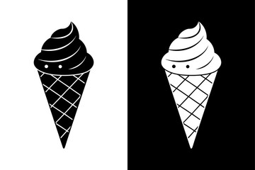 Black and White Ice Cream Silhouette  Perfect for Dessert & Food Designs.