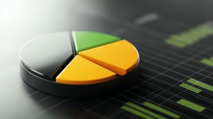 Fototapeta premium 3D pie chart showing data segments on a dark background.
