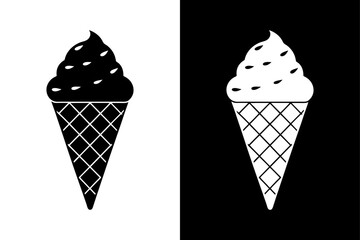 Black and White Ice Cream Silhouette  Perfect for Dessert & Food Designs.