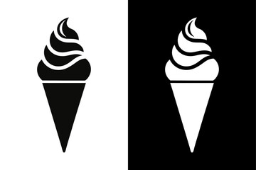 Cone Ice Cream Silhouette Vector Icon Black and White Background.