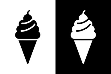 Simple Ice Cream Cone Icon High-Quality Black and White Silhouette Vector.