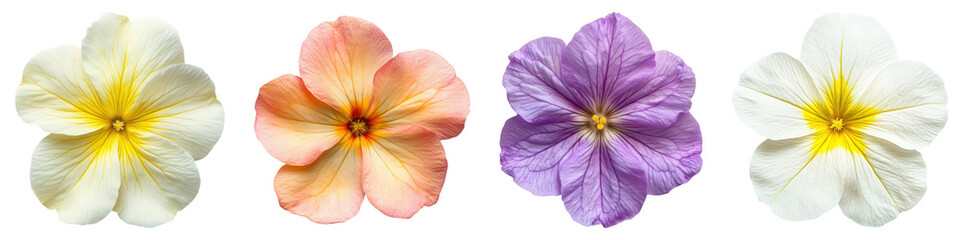 Primrose flower isolated on transparent background, PNG, Set of