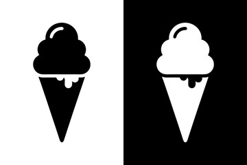 Cone Ice Cream Silhouette Vector Icon Black and White Background.